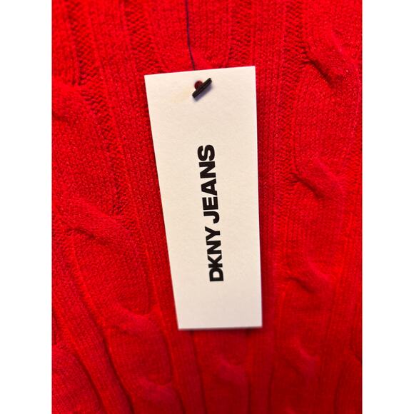 DKNY Red Cable Knit Long Sleeve Crew Neck Sweater Cozy Fall Holidays Pullover M - Picture 6 of 6